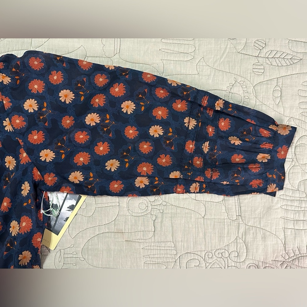 Trovata Yulia Shirt Dress Floral Blue Button Front Tiered Cotton Size M NWT - Picture 5 of 11